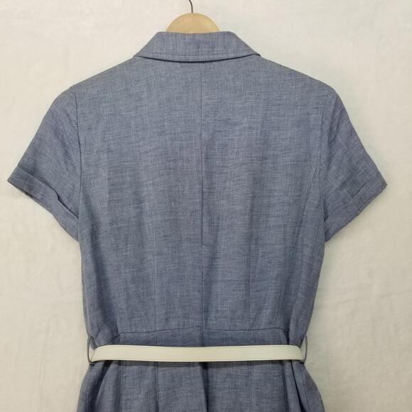 Osborne Linen Shirt Dress Womens US 10 Korean Size 55 Blue Short Sleeve Belted - Picture 9 of 14